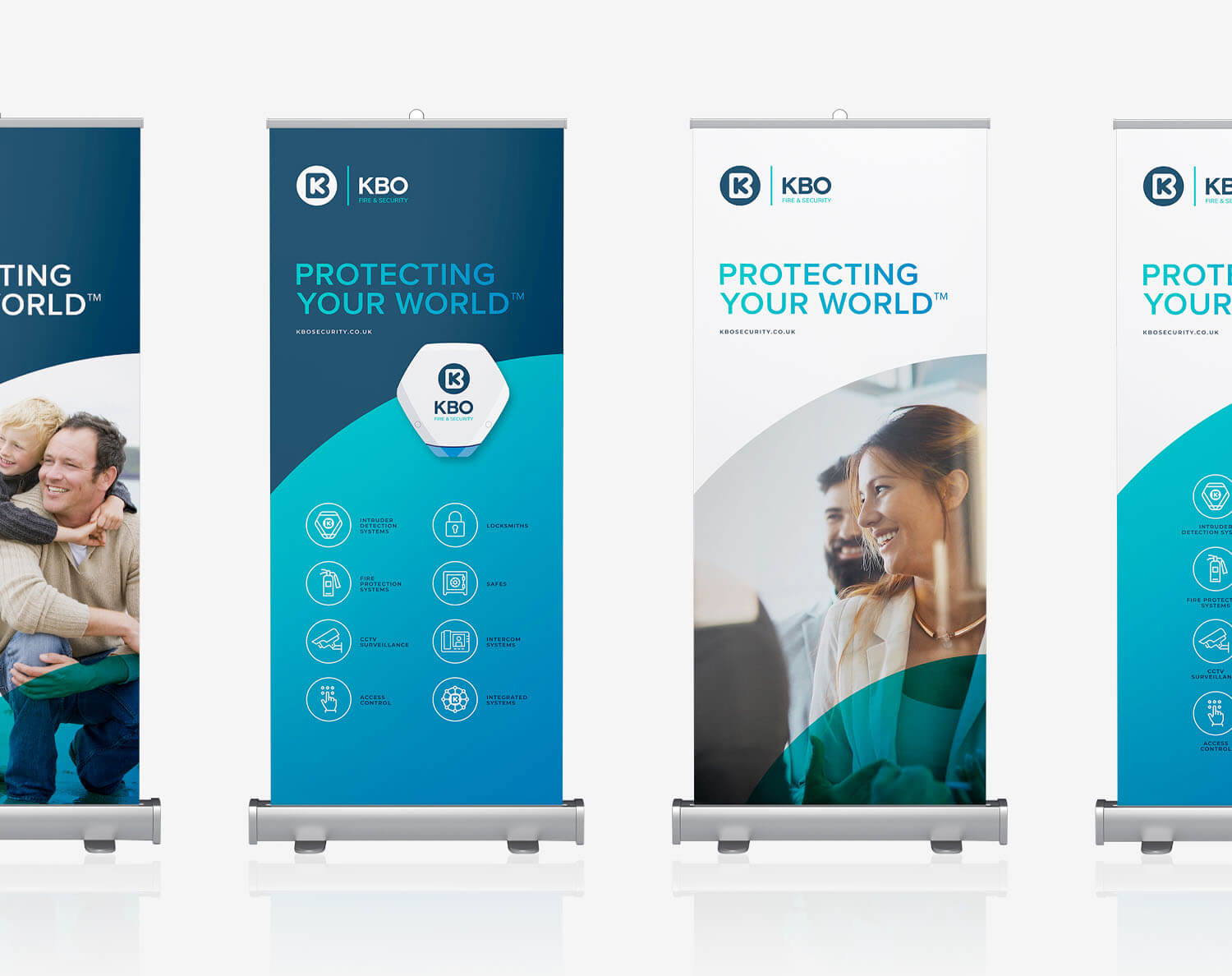 Branded roller banner design for the KBO Fire & Security Brand identity refresh