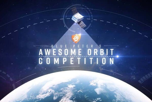 The poster for Blue peter's Awesome Orbit Competition a project Crux Design Agency collaborated on