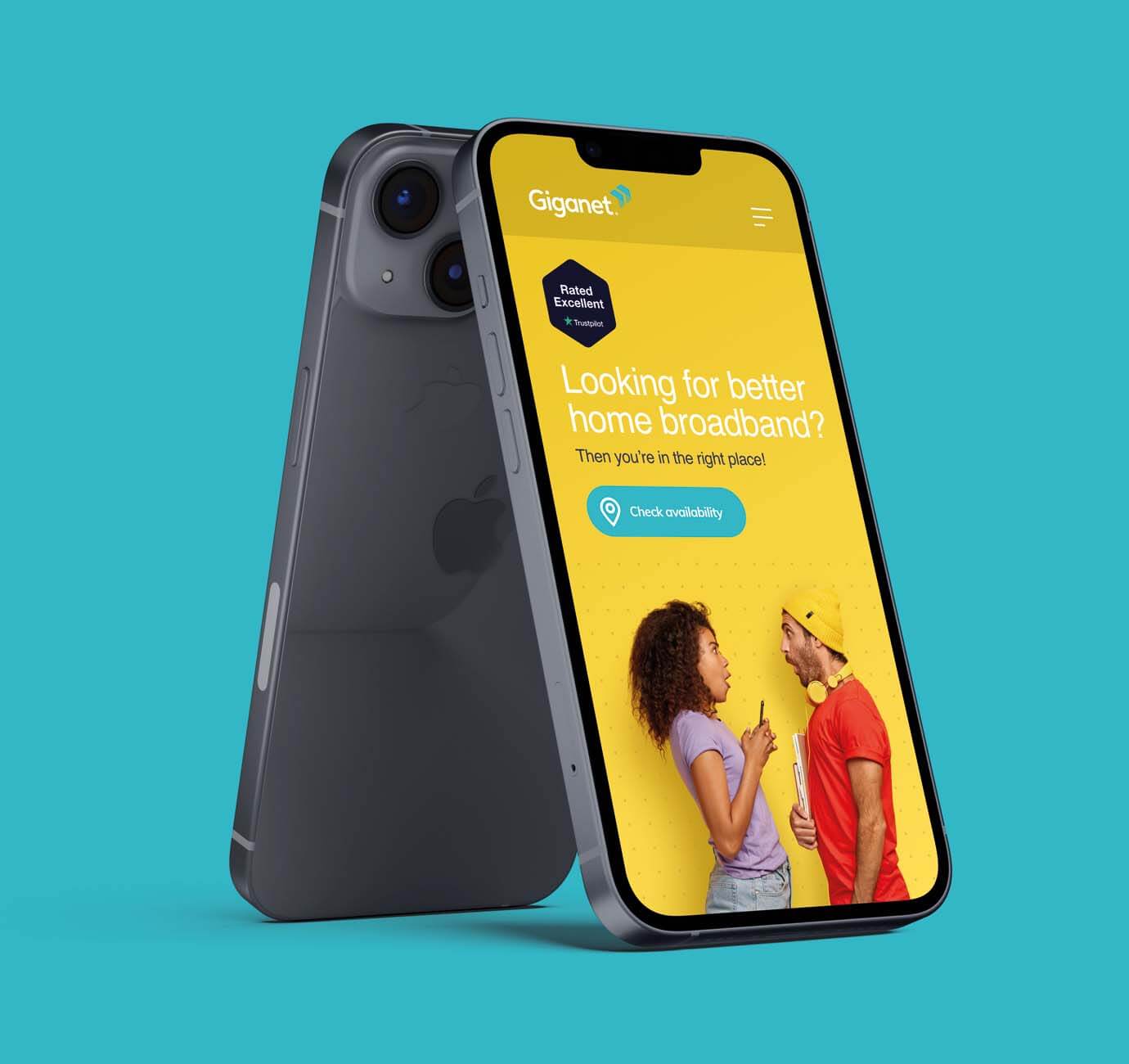 A mobile phone screen displaying the website design for Full Fibre provider Giganet - designed by Crux a Digital Agency in the South East