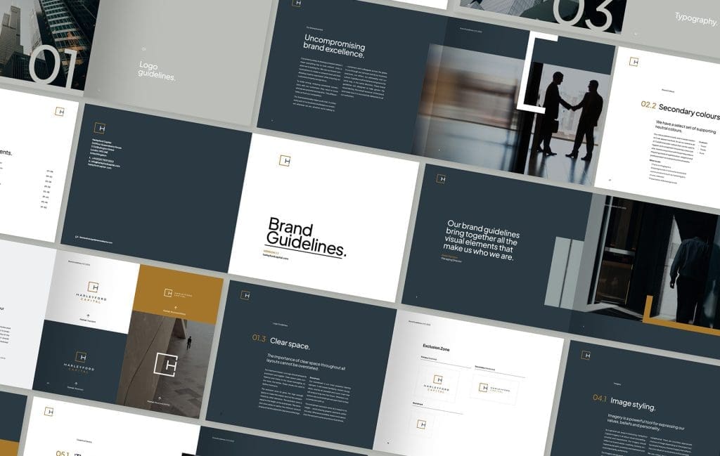 Harleyford Capital - brand guide spread Real estate brand for Harleyford Capital - brand guide spread
