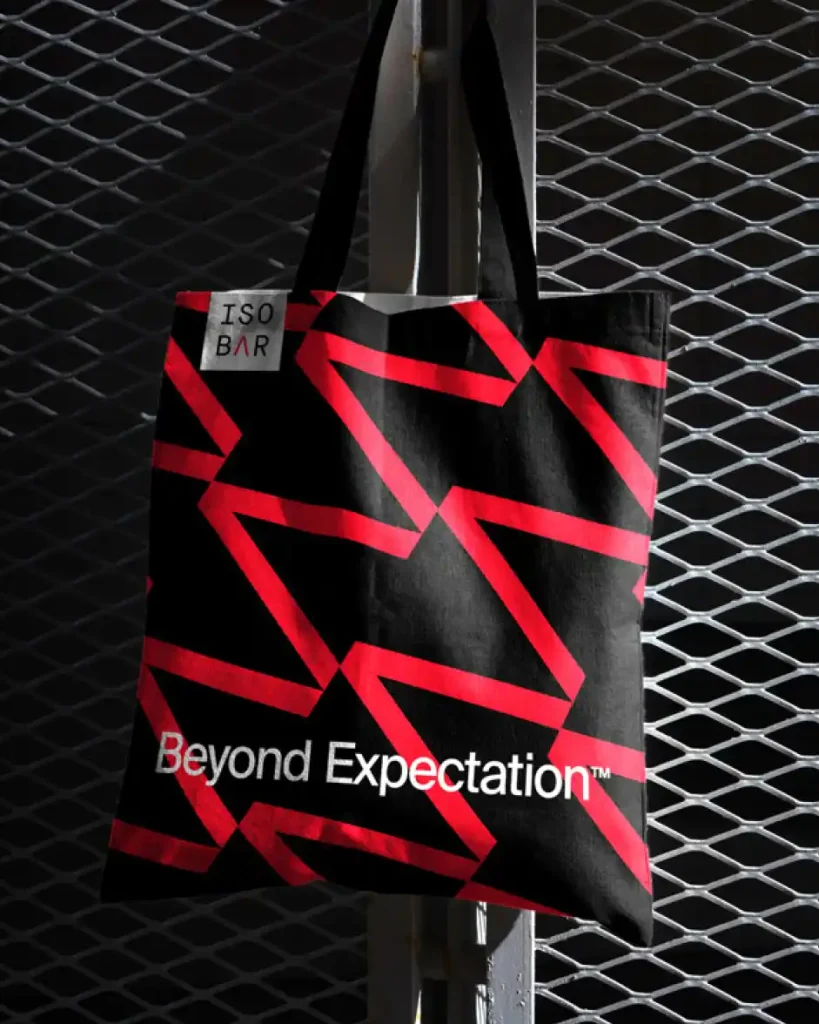 ISOBAR branded tote with chevron graphic