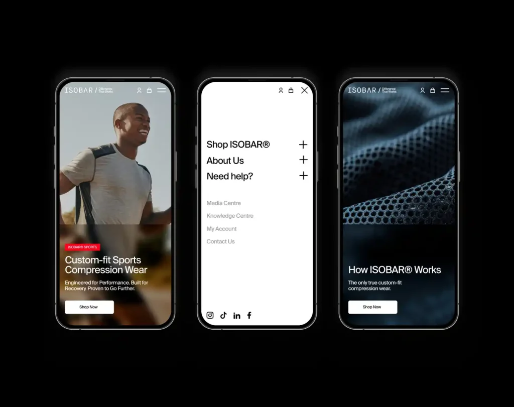 ISOBAR Website Design Mobile Mockup with Ecommerce Features