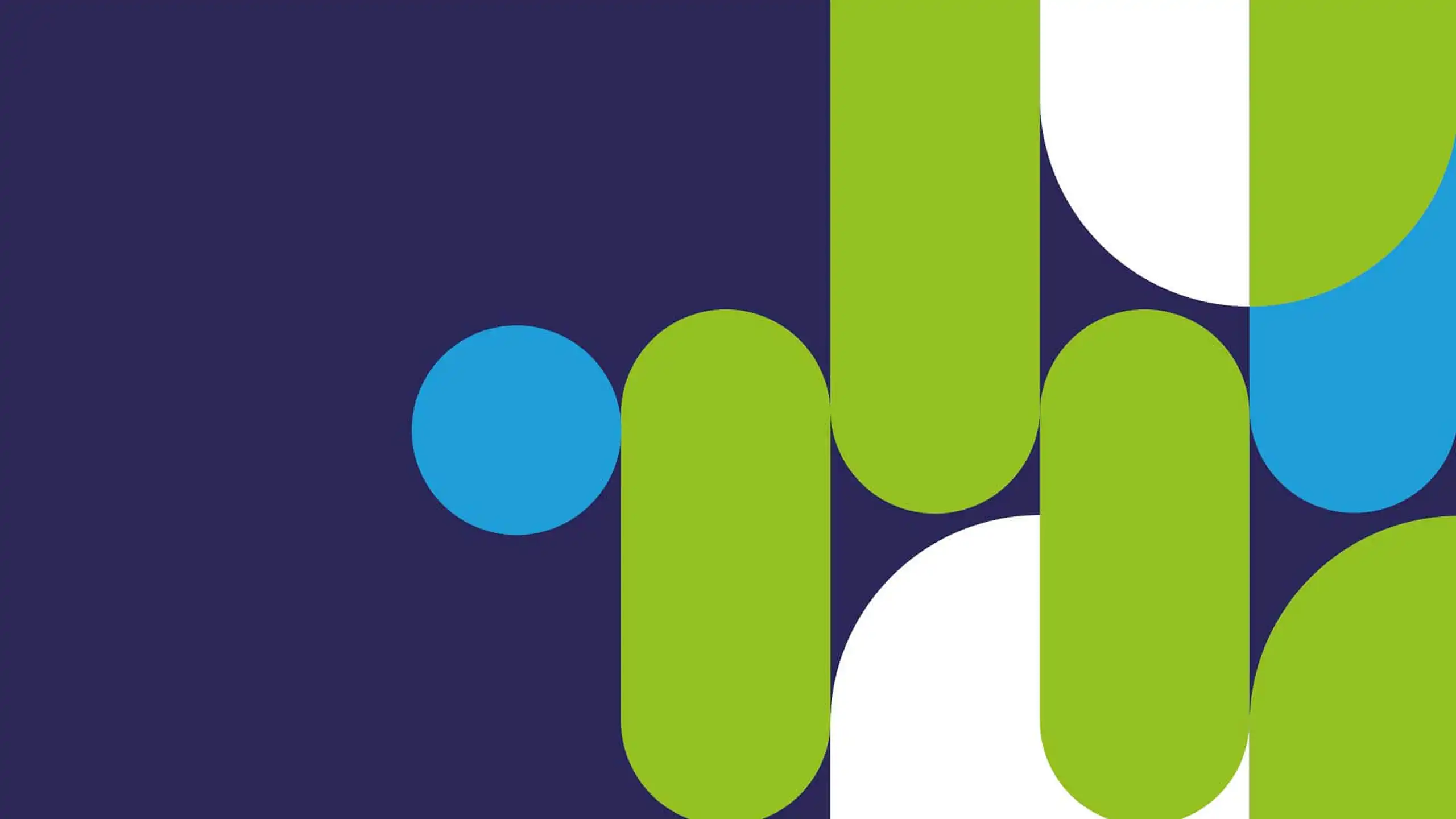 Abstract brand pattern using Biaco’s green, blue, and white curved shapes.