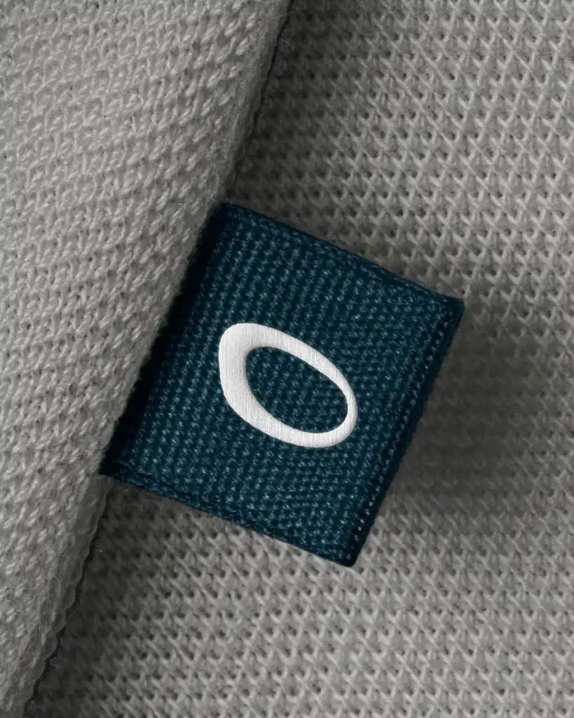 The Halcyon brand detail and woven label