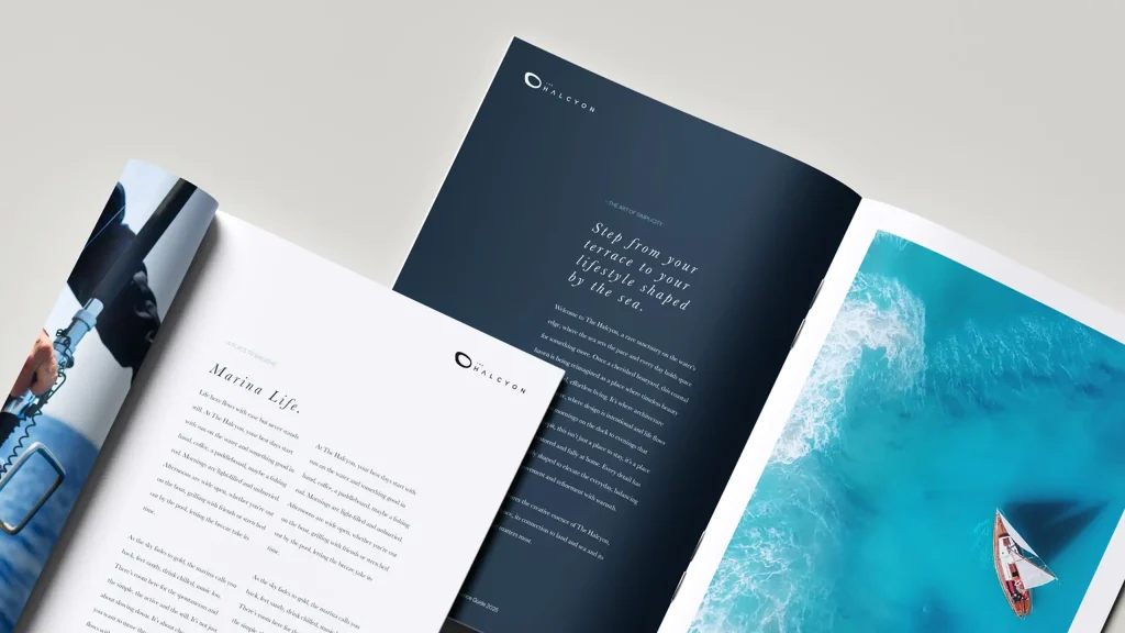 The Halcyon property branding brochure spreads